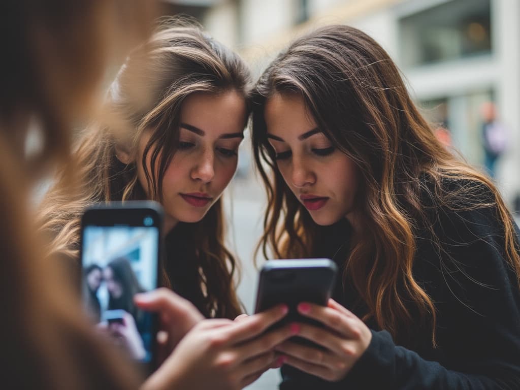 Instagramの投稿を考えている2人の女性